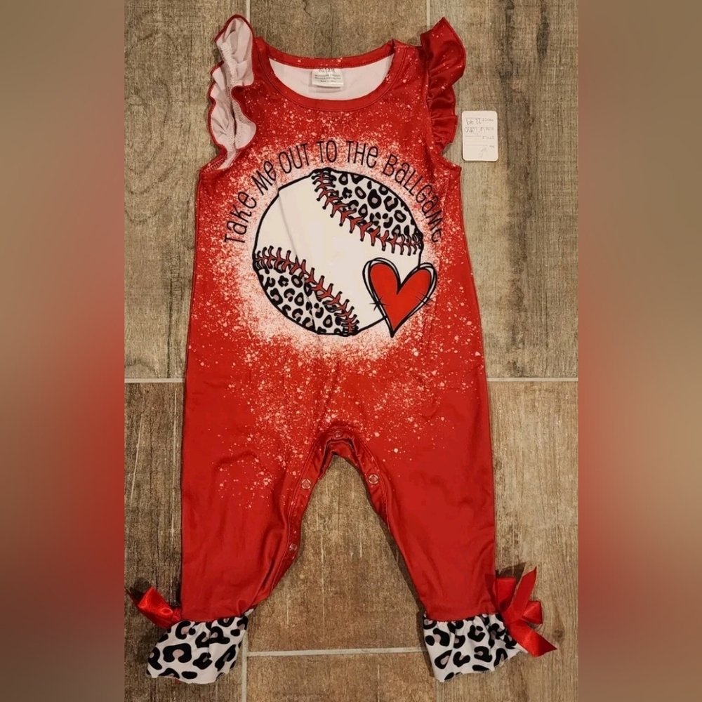 6-12 month girls baseball romper NEW